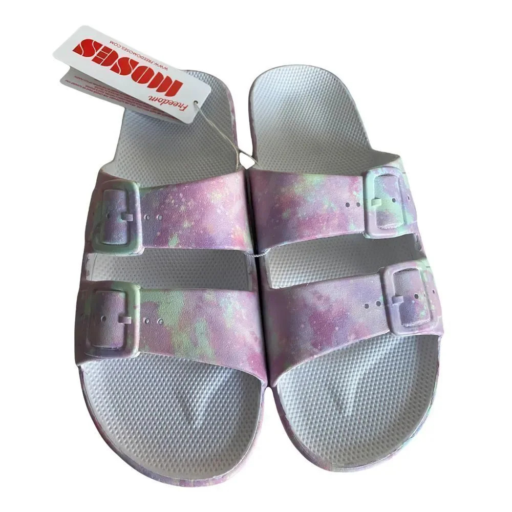 Freedom Moses Multicolored Faux Dual-Buckle Slide Sandals Size 40-41  